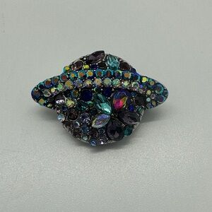 Modern Flying Saucer Alien Multicolor Crystal Brooch Pin